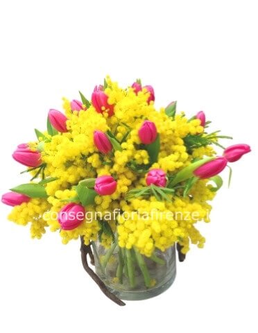 Bouquet di 10 tulipani e mimosa