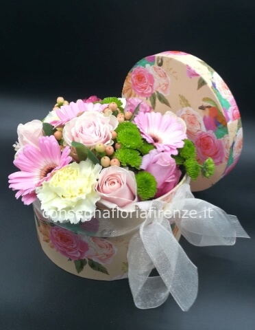 Flowerbox rotonda e bassa, diam 20 (big) con fiori misti colorati