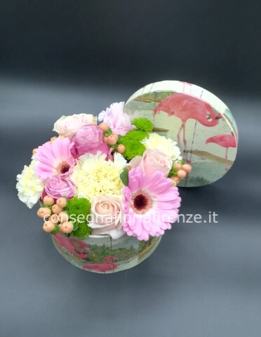 Flowerbox rotonda diam 16 con fiori misti di stagione