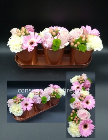 Set 3 Vasetti con Vassoio e fiori misti colorati