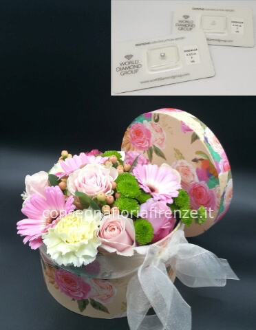Flowerbox con fiori misti di stagione + diamante 0,05 carati (in blister)