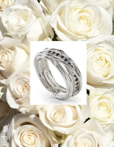 12 rose bianche (stelo 60cm) + Anello Filodellavita 7 fili argento diamanti neri