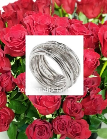 12 rose rosse (stelo lungo) + Anello Filodellavita 13 fili argento e diamanti bianchi