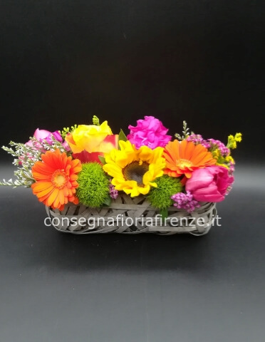 Cestino rettangolare piccolo con fiori misti